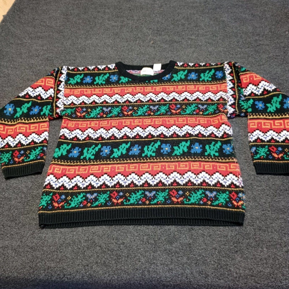 VINTAGE Leslie Fay Separates Sweater Women Large Red Fair Isle Crew Neck